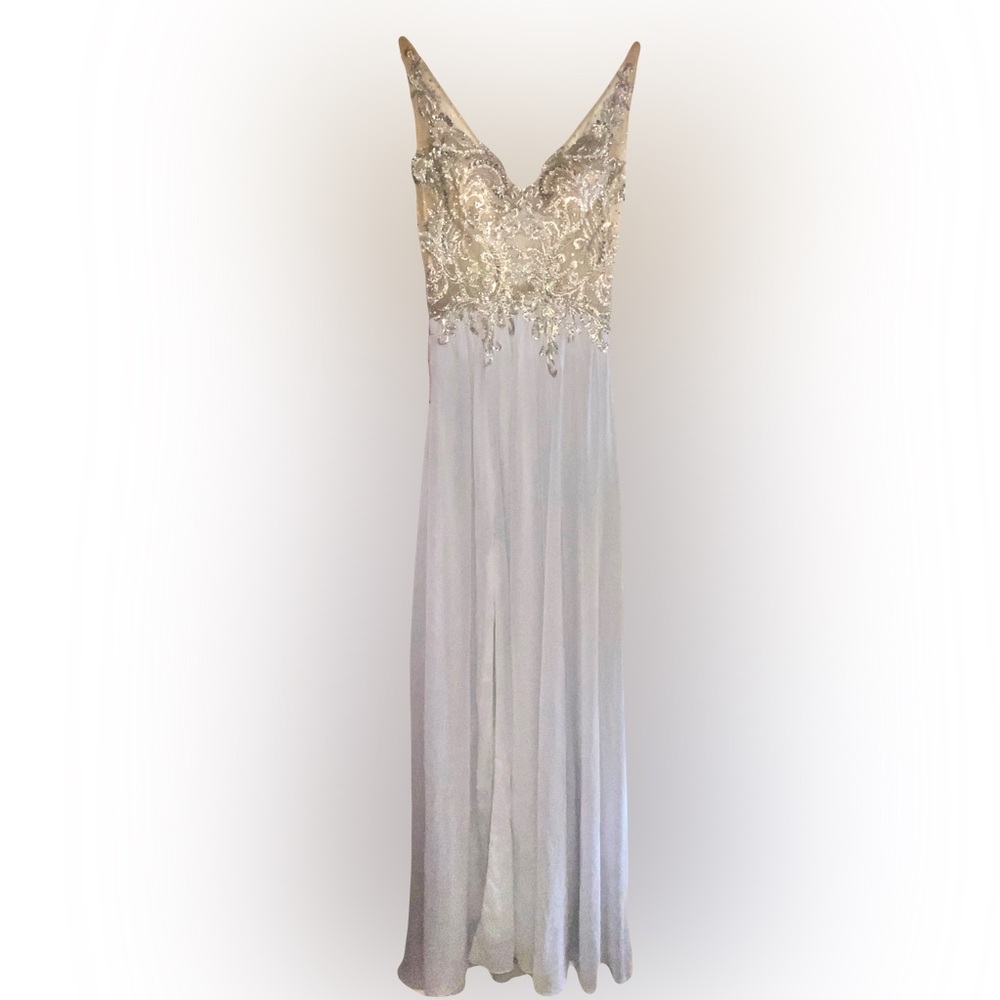 Terani Couture Gold and White Prom Dress